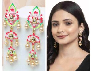 Pink Kundan floral earrings