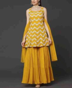 sharara suit Yellow Embellished