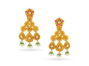 Magnificent Beaded Drop gold earrings design