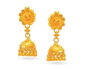 Exquisite Gold Jhumka Earrings with Floral Tops