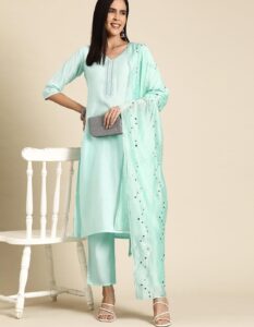 Blue Yoke Design Silk kurta set