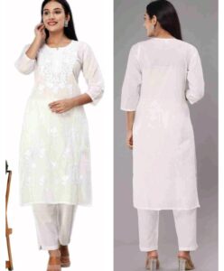 Chikan Embroidery Cotton Kurti designs