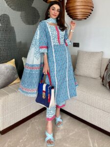 Blue Printed Cotton Kurta set