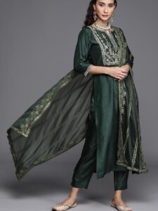 Green embroidery kurta set