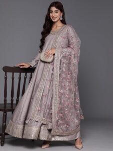 Grey Yoke Design Silk Anarkali Suit