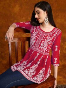 Cherry chikan embroidery kurti design