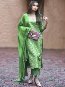 Green Silk kurta set 