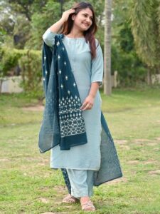 Grey Solid Chanderi Silk Kurta set