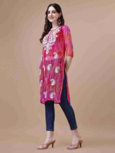 Pink chikan kurti design