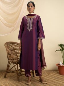 Purple Embroidered Kurta set