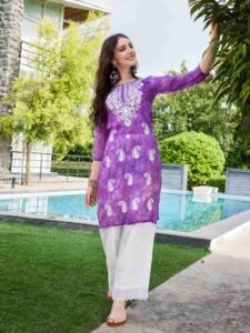 Purple Embroidery kurti design