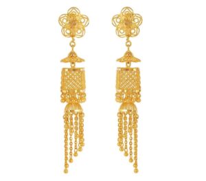 Tasseled Lacy Gold Jhumka design