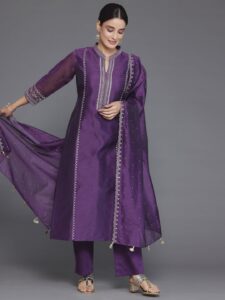 Wine Embroidered Chanderi Silk Kurta set