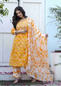 Yellow embroidery kurta set