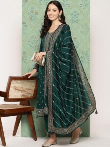 Teal Embroidered Silk Blend Suit 