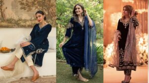 Velvet suit with net dupatta