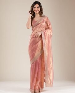 जरी वर्क टिशू साड़ी