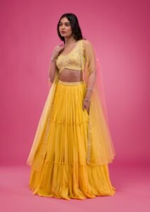 जॉर्जेट येलो लहंगा