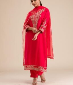 रेड एंब्रॉयडरी वर्क सूट डिजाइन